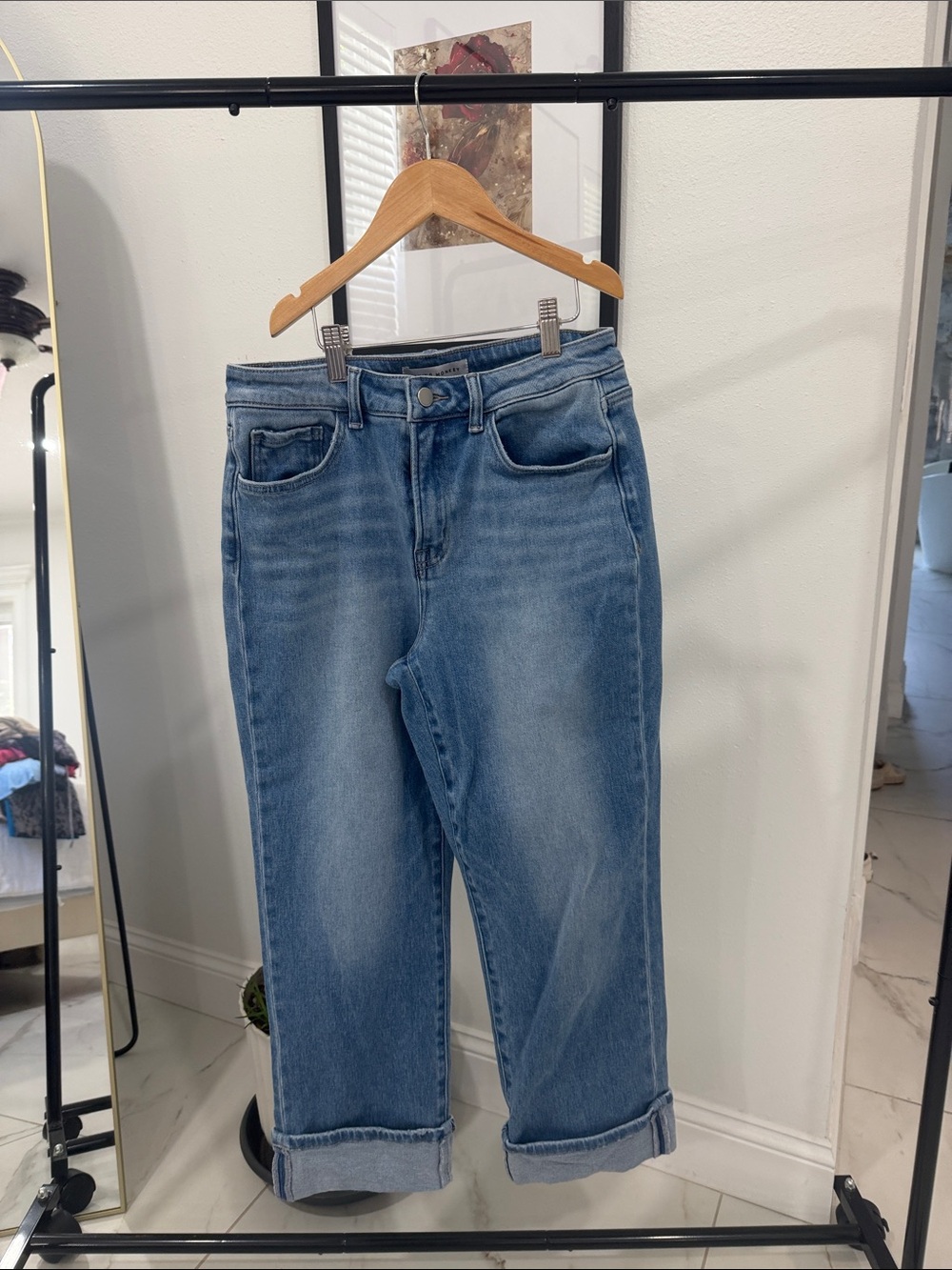 Flying Monkey Light Blue Boyfriend Jeans with Cuffed Hem